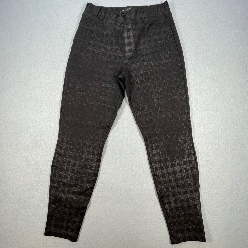 Sanctuary X Anthropologie Black Metallic Foil Grid Checkered Leggings Women S